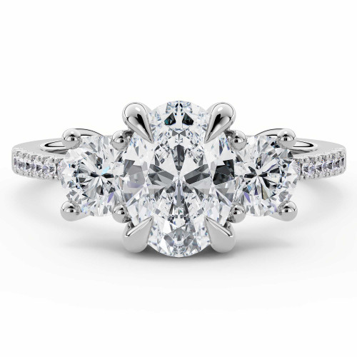 Oval Lab Created Diamond Three-Stone Engagement Ring in White Gold with Accents (MVSLG1605-W)