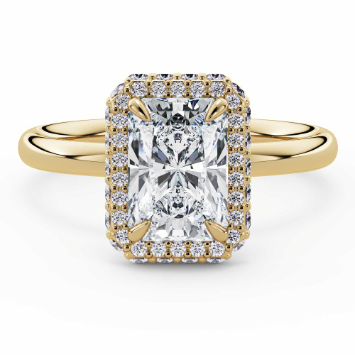 Radiant Lab Created Diamond rollover Emerald Halo Engagement Ring in Yellow Gold with Accented Bridge & Basket (MVSLG1613-Y)