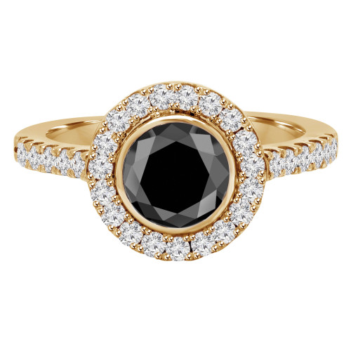 Round Black Diamond Bezel Set Round Halo Engagement Ring in Yellow Gold with Accents (MVSB0038-Y)