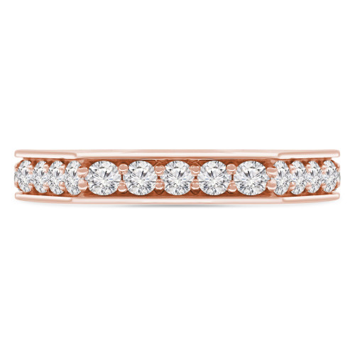 Round Lab Created Diamond Half Hexagon Semi-Eternity Wedding Band Ring in Rose Gold (MVSXB1069-R)