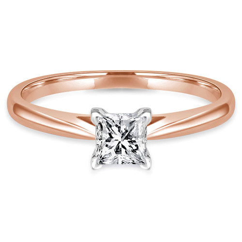 Princess Diamond Tapered Cathedral V-Prong Solitaire Engagement Ring in Rose Gold (MVS0029-R)