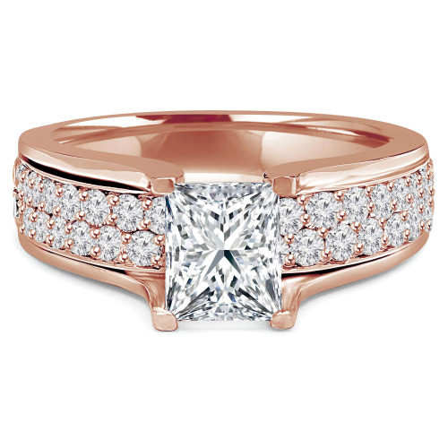 Princess Diamond Two-Row Solitaire with Accents Engagement Ring in Rose Gold (MVS0106-R)