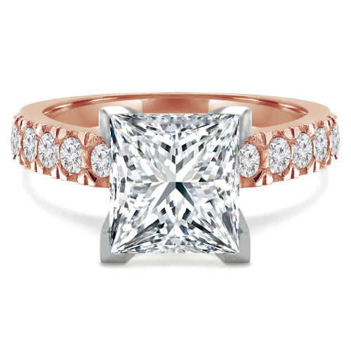 Princess Diamond V-Prong Solitaire with Accents Engagement Ring in Rose Gold (MVS0120-R)