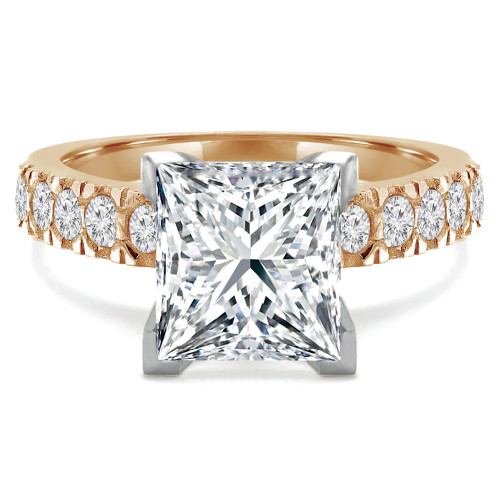 Princess Diamond V-Prong Solitaire with Accents Engagement Ring in Yellow Gold (MVS0120-Y)