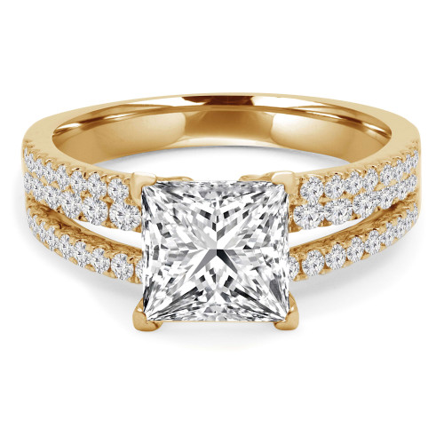 Princess Diamond Three-Row Split-Shank Solitaire with Accents Engagement Ring in Yellow Gold (MVS0186-Y)