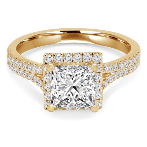 Princess Diamond Split-Shank Cathedral Square Halo Engagement Ring in Yellow Gold (MVS0187-Y)