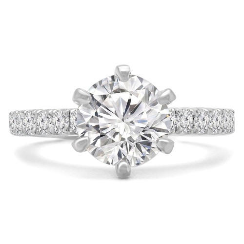 Round Diamond 6-Prong Solitaire with Accents Engagement Ring in White Gold (MVS0240-W)