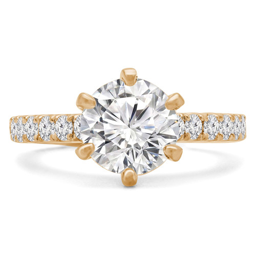 Round Diamond 6-Prong Solitaire with Accents Engagement Ring in Yellow Gold (MVS0240-Y)