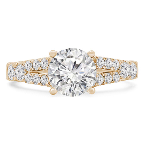 Round Diamond Split-Shank Cathedral Solitaire with Accents Engagement Ring in Yellow Gold (MVS0242-Y)