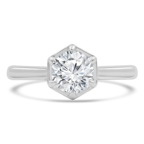 Round Diamond 6-Prong Hexagonal Cathedral Open Bridge Solitaire Engagement Ring in White Gold (MVS0249-W)