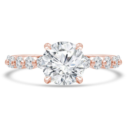 Round Diamond Shared Prong Solitaire with Accents Engagement Ring in Rose Gold (MVS0289-R)