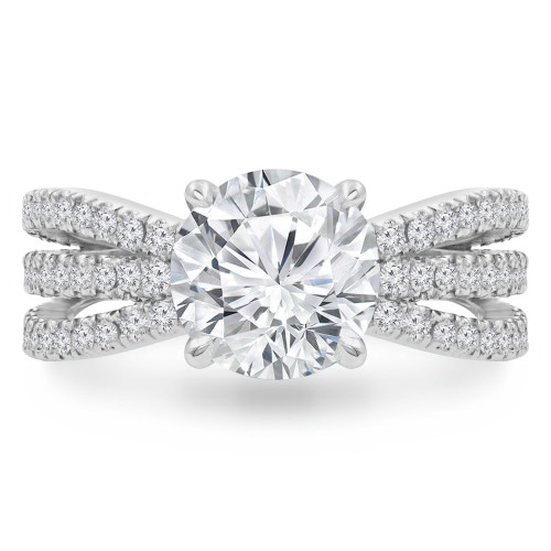 Round Diamond Three-Row Tapered Split-Shank Solitaire with Accents Engagement Ring in White Gold (MVS0299-W)