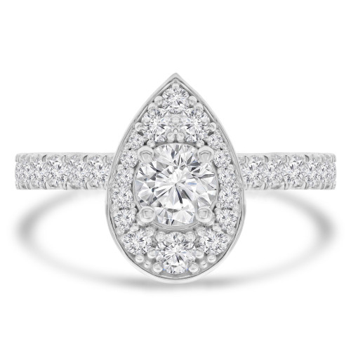 Round Diamond Pear Halo Engagement Ring in White Gold with Accents (MVS0307-W)