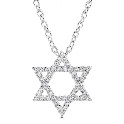 1/3 CTW Round Diamond Star of David Symbolic Pendant Necklace in 18K White Gold (MD250362)