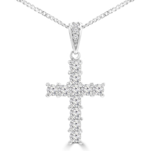 2/5 CTW Round Diamond Cross Symbolic Pendant Necklace in 18K White Gold (MD250373)