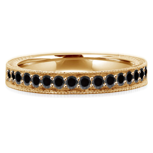 Round Black Diamond Semi-Eternity Wedding Band Ring in Yellow Gold (MVSXB0031-Y)