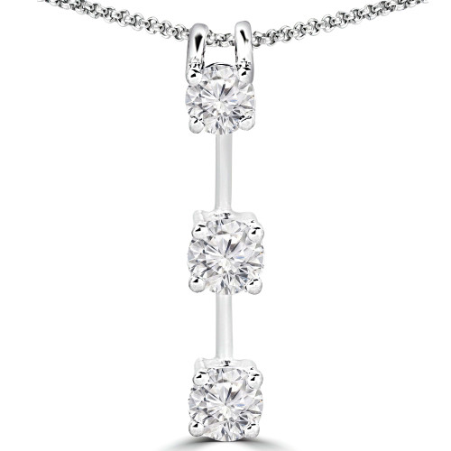 Round Diamond Three-Stone Pendant in 14K White Gold (MVSPX0001-W)