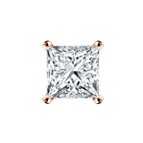 Solitaire Princess Diamond 4-Prong Single Mens Stud Earring in 14K Rose Gold with Screwback (MVSE1003-R)