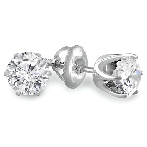 Round Lab Created Diamond 6-Prong Stud Earrings in 14K White Gold with Screwback (MVSE2003-W)