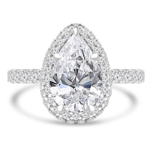 2 1/2 CTW Pear Lab Created Diamond  Rollover Pear Halo Engagement Ring in 14K White Gold with Accents (MD250290)