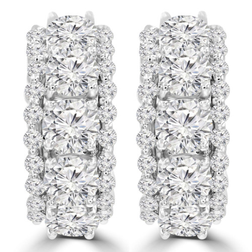3 1/2 CTW Round Diamond Three-row Huggie Earrings in 18K White Gold (MD210079)