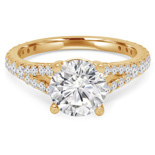 Round Lab Created Diamond Split-Shank Cathedral Solitaire with Accents Engagement Ring in Yellow Gold (MVSLG1180-Y)