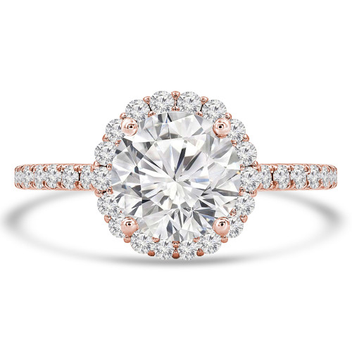 1.89 CTW Round Lab Created Diamond Cathedral Halo Engagement Ring With an IGI Certified 1.5 CT VS1 D Center in 14K Rose Gold with Accents (MVSHE1261-R)