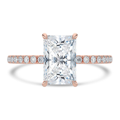 1.89 CTW Radiant Lab Created Diamond Open Bridge Hidden Halo Solitaire with Accents Engagement Ring With an IGI Certified 1.5 CT VS1 D Center in 14K Rose Gold (MVSHE1320-R)
