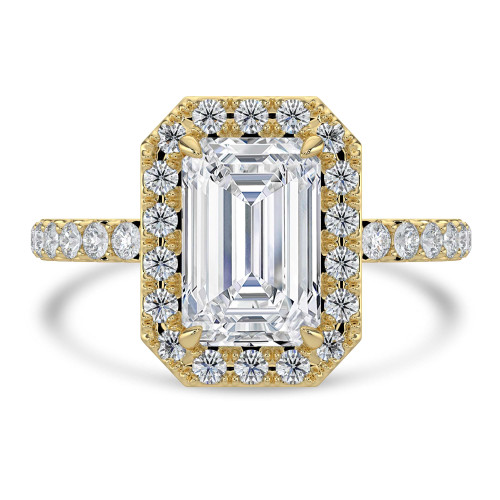 2.22 CTW Emerald Lab Created Diamond Emerald Halo Engagement Ring With an IGI Certified 1.5 CT VS1 D Center in 14K Yellow Gold (MVSHE1324-Y)