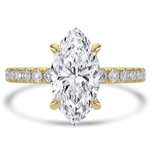 2.5 CTW Marquise Lab Created Diamond Hidden Halo Open Bridge Solitaire with Accents Engagement Ring With an IGI Certified 2 CT VS1 D Center in 14K Yellow Gold (MVSHE1410-Y)