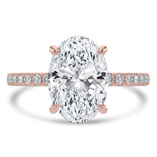 2.33 CTW Oval Lab Created Diamond Hidden Halo Solitaire with Accents Engagement Ring With an IGI Certified 2 CT VS1 D Center in 14K Rose Gold (MVSHE1463-R)