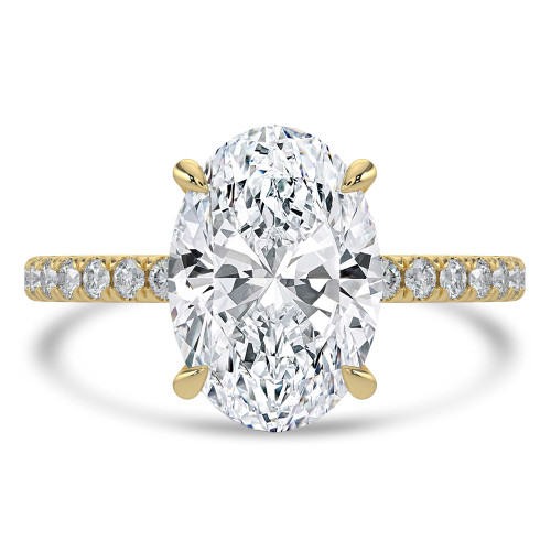 2.33 CTW Oval Lab Created Diamond Hidden Halo Solitaire with Accents Engagement Ring With an IGI Certified 2 CT VS1 D Center in 14K Yellow Gold (MVSHE1463-Y)