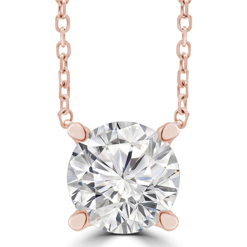 1 CTW Round Lab Created Diamond Solitaire Necklace With an IGI Certified 1 CT VS1 D Center in 14K Rose Gold (MVSNH2002-100-R)