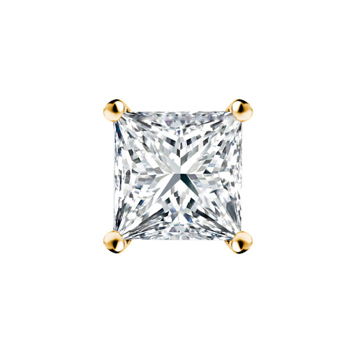 Solitaire Princess Diamond 4-Prong Single Mens Stud Earring in 14K Yellow Gold with Screwback (MVSE1003-Y)