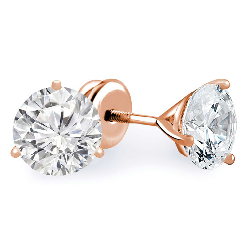 Round Lab Created Diamond 3-Prong Single Mens Martini Stud Earring in 14K Rose Gold with Screwback (MVSE3004-R)