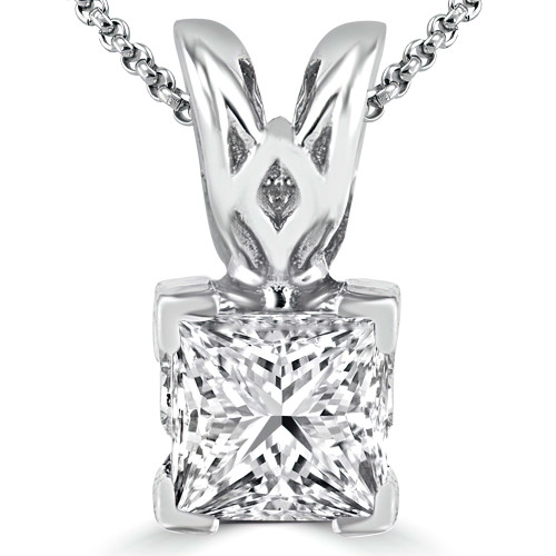 Princess Diamond V-Prong Solitaire Pendant in 14K White Gold (MVSP0004-W)
