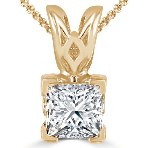 Princess Diamond V-Prong Solitaire Pendant in 14K Yellow Gold (MVSP0004-Y)