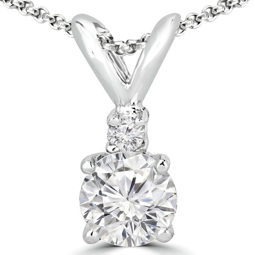 Round Diamond 4-Prong Solitaire with Accents Pendant in 14K White Gold (MVSP0005-W)