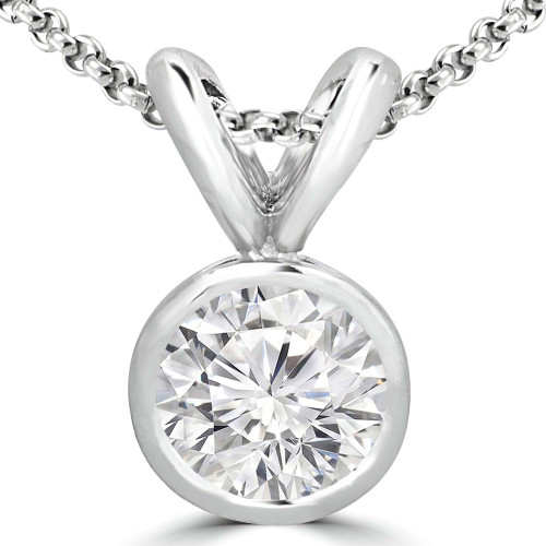 Round Diamond Bezel Set Solitaire Pendant in 14K White Gold (MVSP0006-W)