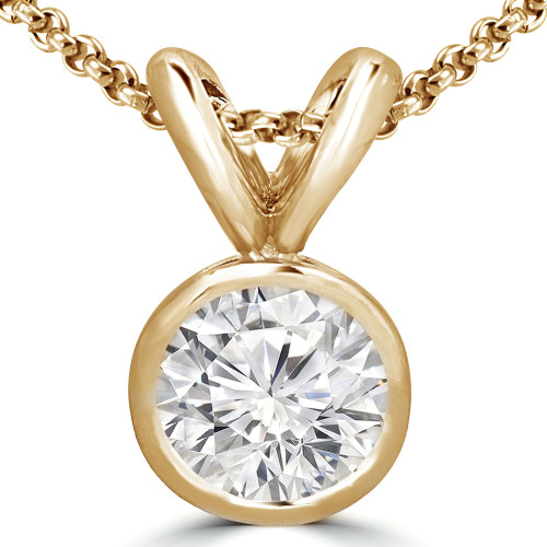 Round Diamond Bezel Set Solitaire Pendant in 14K Yellow Gold (MVSP0006-Y)
