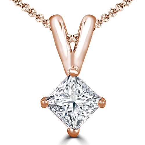 Princess Diamond 4-Prong Solitaire Pendant in 14K Rose Gold (MVSP0010-R)