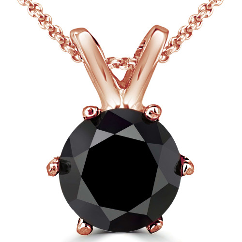 Round Black Diamond 6-Prong Solitaire Pendant in 14K Rose Gold (MVSPB0006-R)
