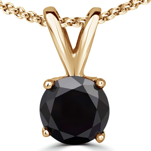 Round Black Diamond 4-Prong Solitaire Pendant in 14K Yellow Gold (MVSPB0007-Y)