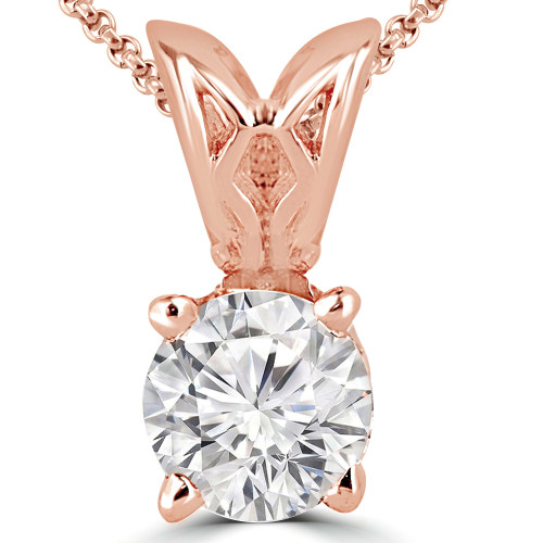 Round Lab Created Diamond 4-Prong Solitaire Pendant in 14K Rose Gold (MVSP2003-R)