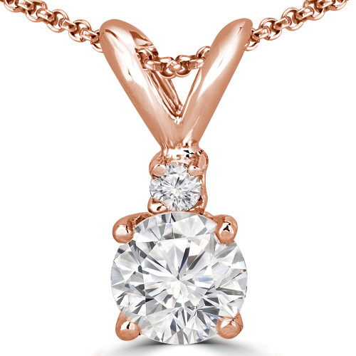 Round Lab Created Diamond 4-Prong Solitaire with Accents Pendant in 14K Rose Gold (MVSP2005-R)