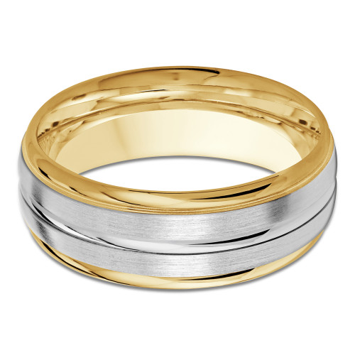 8 MM Satin Finish High Polish Modern Mens Wedding Band in Two-Tone Yellow & White Gold (MDVB0711)