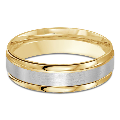6 MM Satin Finish High Polish Modern Mens Wedding Band in Two-Tone Yellow & White Gold (MDVB0712)