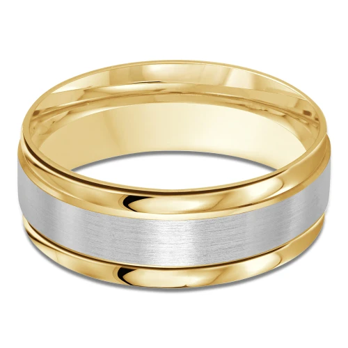 8 MM Modern Mens Wedding Band in Two-Tone Yellow & White Gold (MDVB0715)
