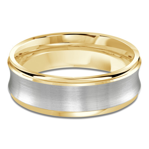 7 MM Satin Finish with High Polish Edges Modern Mens Wedding Band in Two-Tone Yellow & White Gold (MDVB0726)