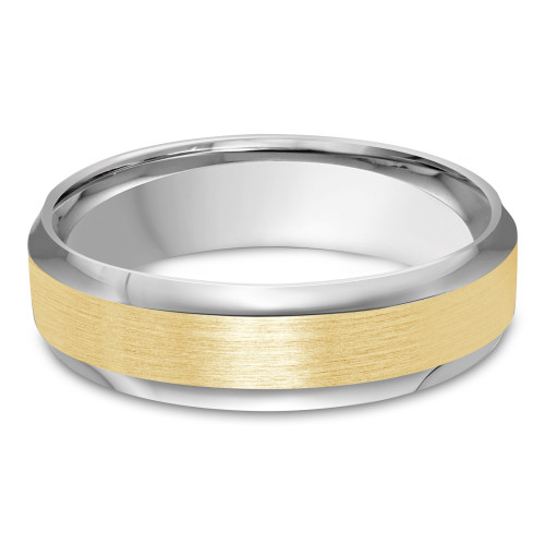 6 MM Satin Finish High Polish Modern Mens Wedding Band in Two-Tone White & Yellow Gold (MDVB0736)